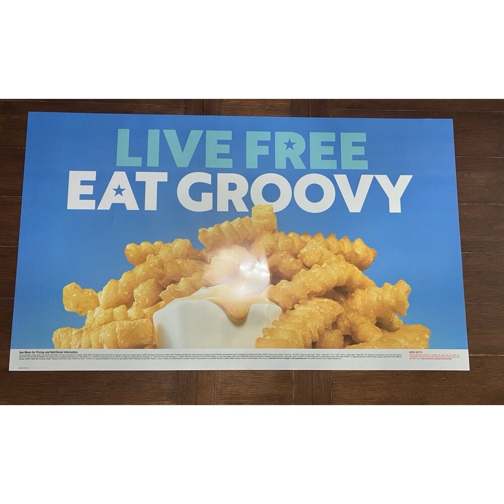 Sonic Drive In Groovy Fry 48x28 Stall Sign Advertisement Live Free Eat Groovy